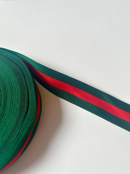 Craft 1.5 inch Strap ,Handmade Striped Ribbon Trim Embroidered For shoes ,Bags ,Handicrafts By Yard (Green with Red )