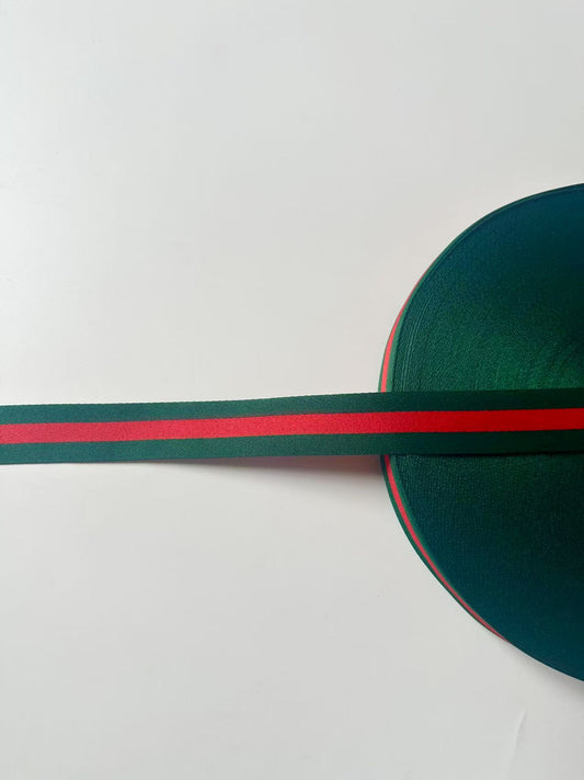 Craft 1 inch Strap ,Handmade Striped Ribbon Trim Embroidered For shoes ,Bags ,Handicrafts By Yard (Green with Red )
