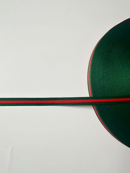 Craft 0.4 inch Strap ,Handmade Striped Ribbon Trim Embroidered For shoes ,Bags ,Handicrafts By Yard (Green with Red )