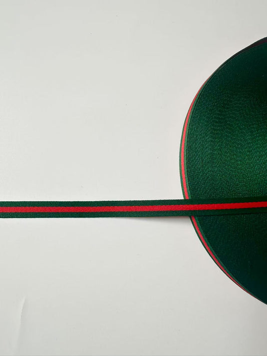 Craft 0.4 inch Strap ,Handmade Striped Ribbon Trim Embroidered For shoes ,Bags ,Handicrafts By Yard (Green with Red )