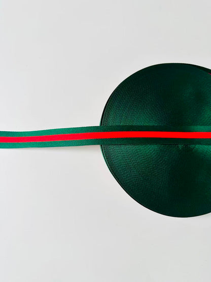 Craft 0.8 inch Strap ,Handmade Striped Ribbon Trim Embroidered For shoes ,Bags ,Handicrafts By Yard (Green with Red )