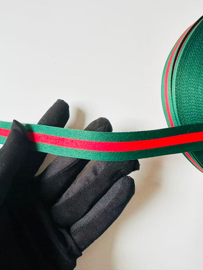 Craft 0.8 inch Strap ,Handmade Striped Ribbon Trim Embroidered For shoes ,Bags ,Handicrafts By Yard (Green with Red )