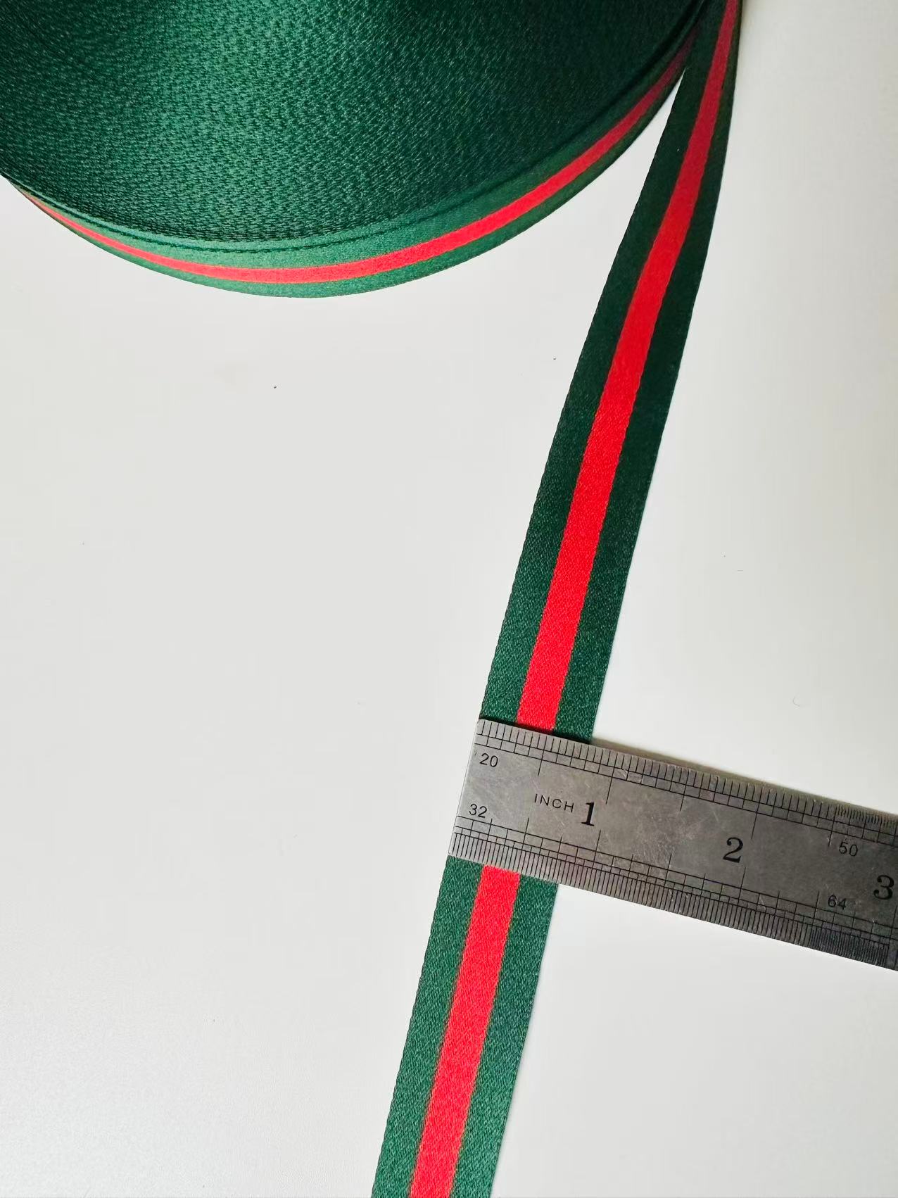 Craft 0.8 inch Strap ,Handmade Striped Ribbon Trim Embroidered For shoes ,Bags ,Handicrafts By Yard (Green with Red )