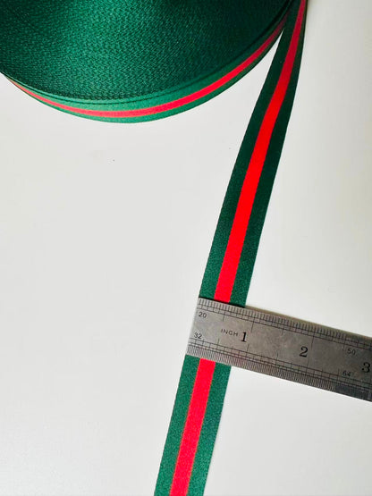 Craft 0.8 inch Strap ,Handmade Striped Ribbon Trim Embroidered For shoes ,Bags ,Handicrafts By Yard (Green with Red )