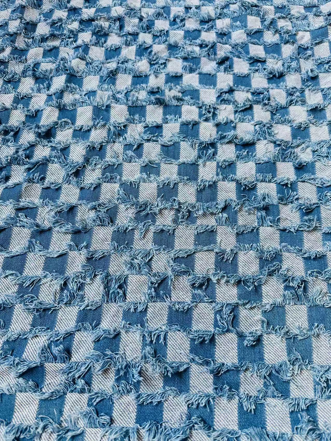 Craft Plaid Denim Fabric For Handmade Shoes ,Clothing By Yard