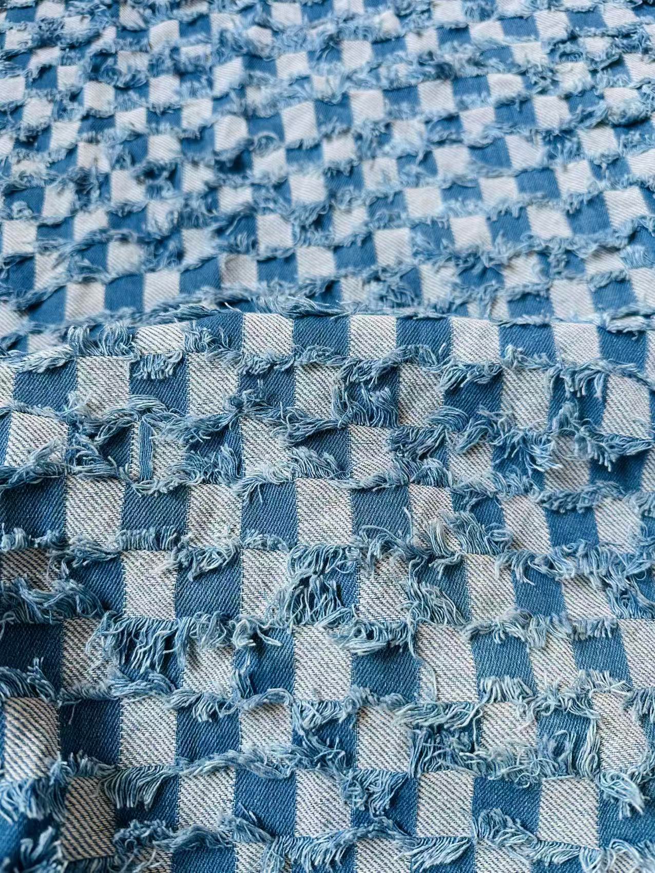 Craft Plaid Denim Fabric For Handmade Shoes ,Clothing By Yard