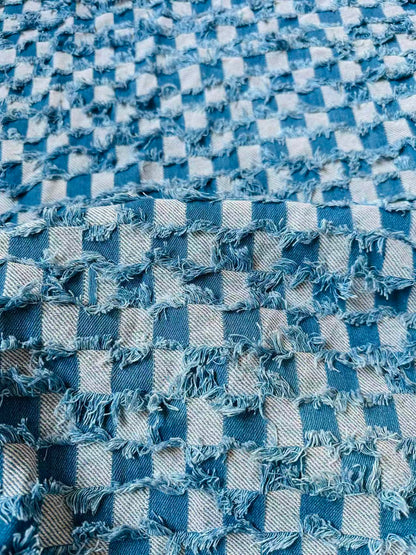 Craft Plaid Denim Fabric For Handmade Shoes ,Clothing By Yard