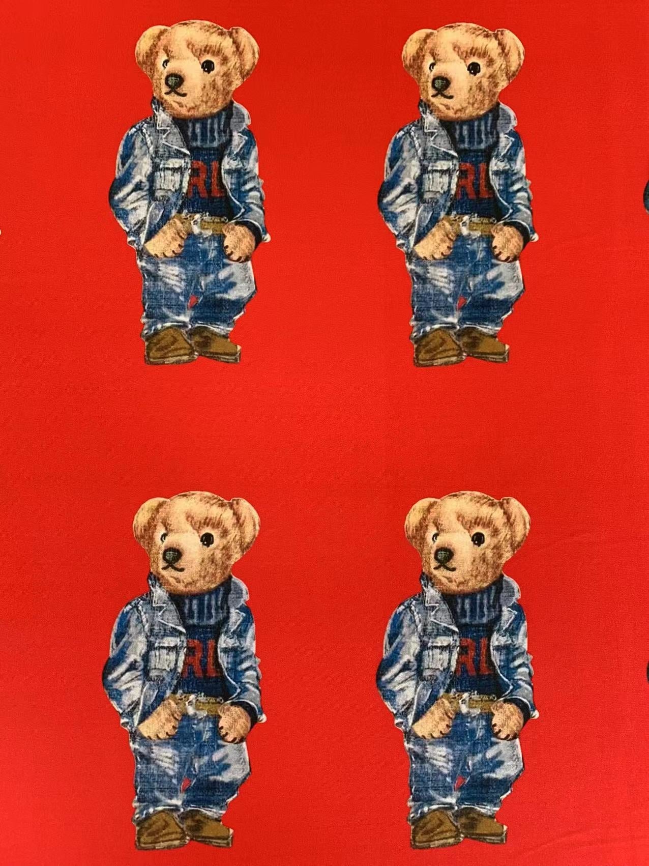 Fashion POLO  Denim Bear Design Cloth Fabric For Handmade Goods By Yards(Red)