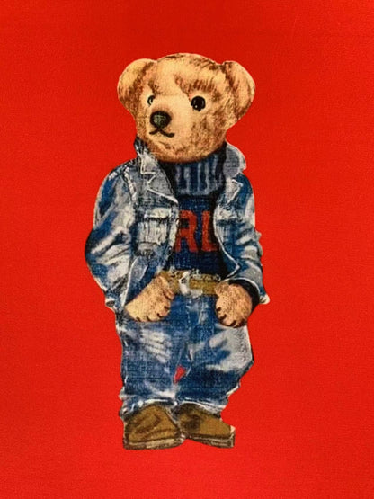 Fashion POLO  Denim Bear Design Cloth Fabric For Handmade Goods By Yards(Red)